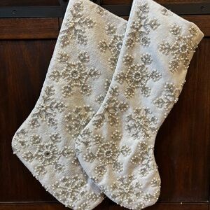 Rachel Zoe Cream Beaded Snowflake Christmas Stockings
